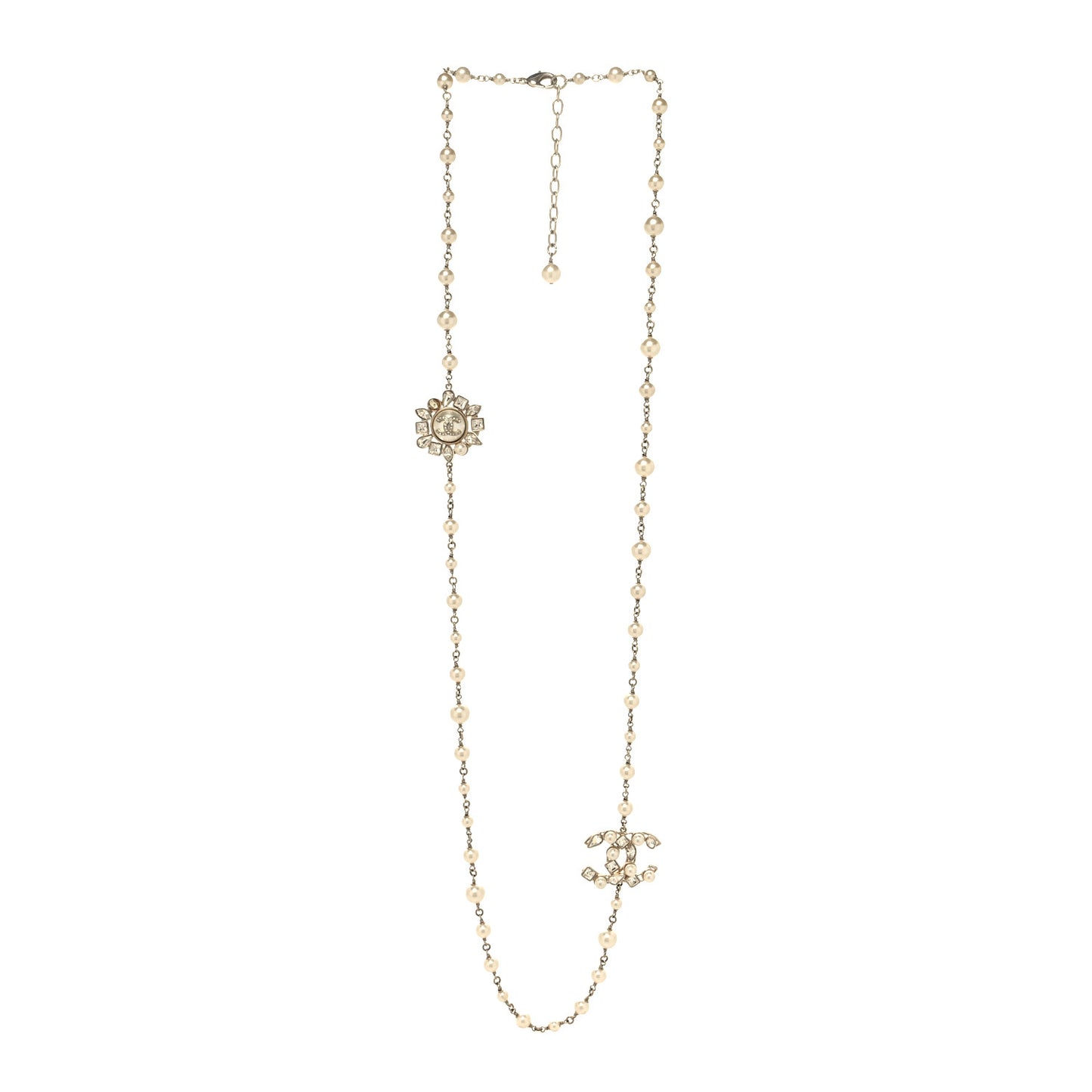 Metal Glass Pearl Strass Snowfall Necklace Light Gold