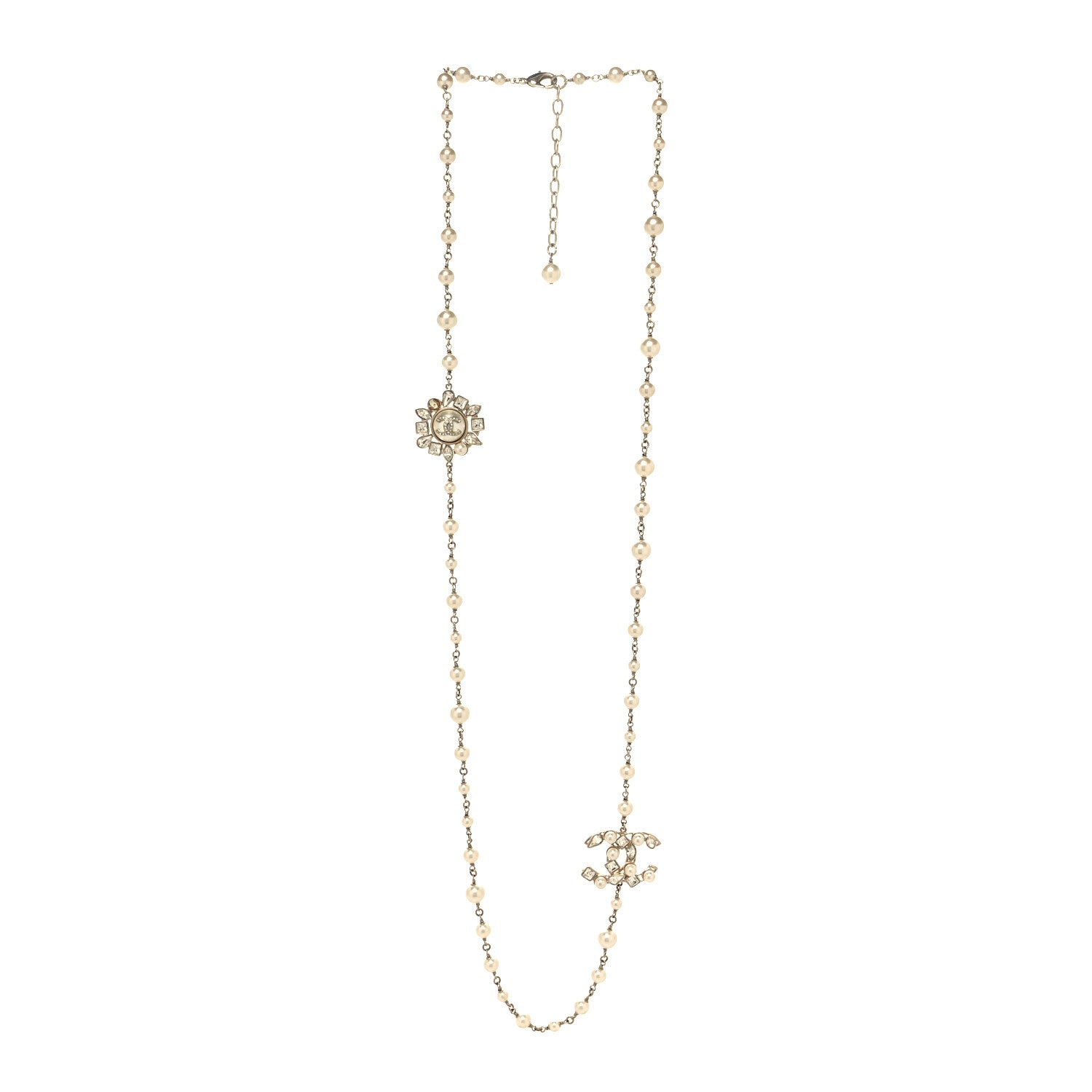 Chanel Metal Glass Pearl Strass Snowfall Necklace Light Gold 3 of 6