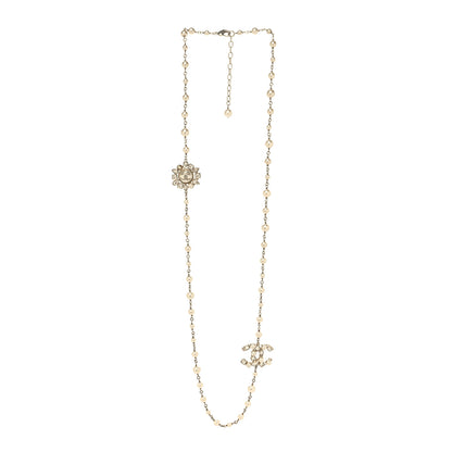 Chanel Metal Glass Pearl Strass Snowfall Necklace Light Gold 3 of 6