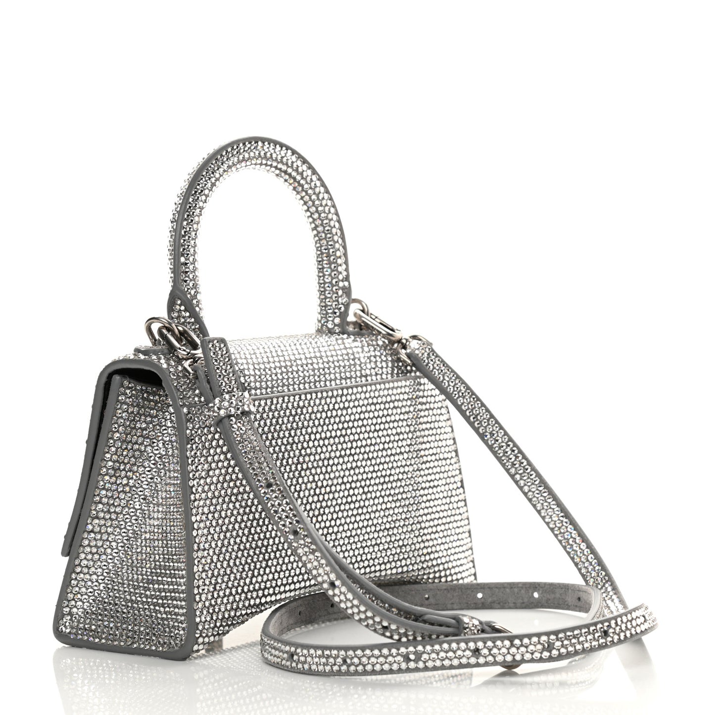 Strass Suede Hourglass Top Handle Bag XS Smoke Grey Crystal