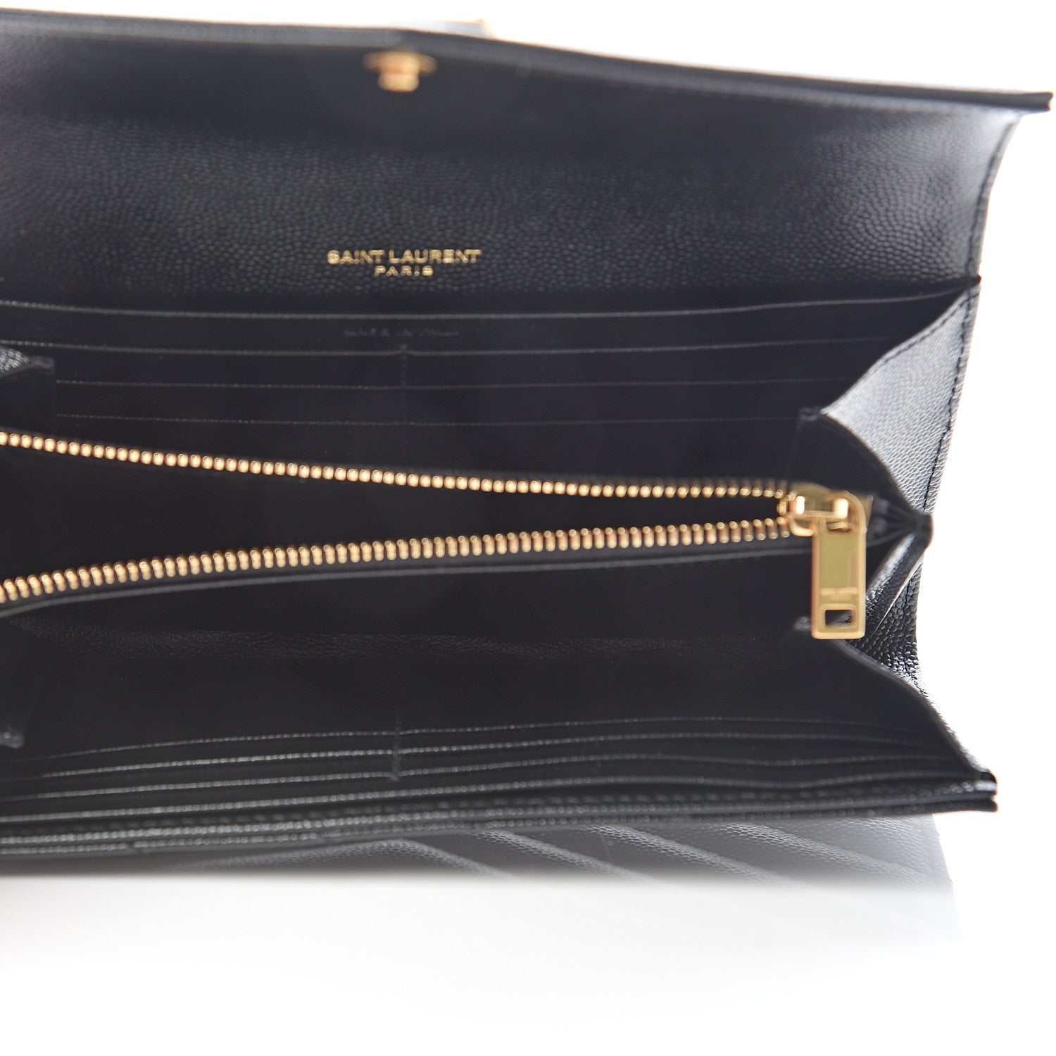 Saint Laurent Grain De Poudre Matelasse Chevron Monogram Flap Wallet Black 4 of 7