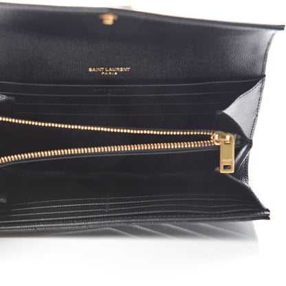 Saint Laurent Grain De Poudre Matelasse Chevron Monogram Flap Wallet Black 4 of 7