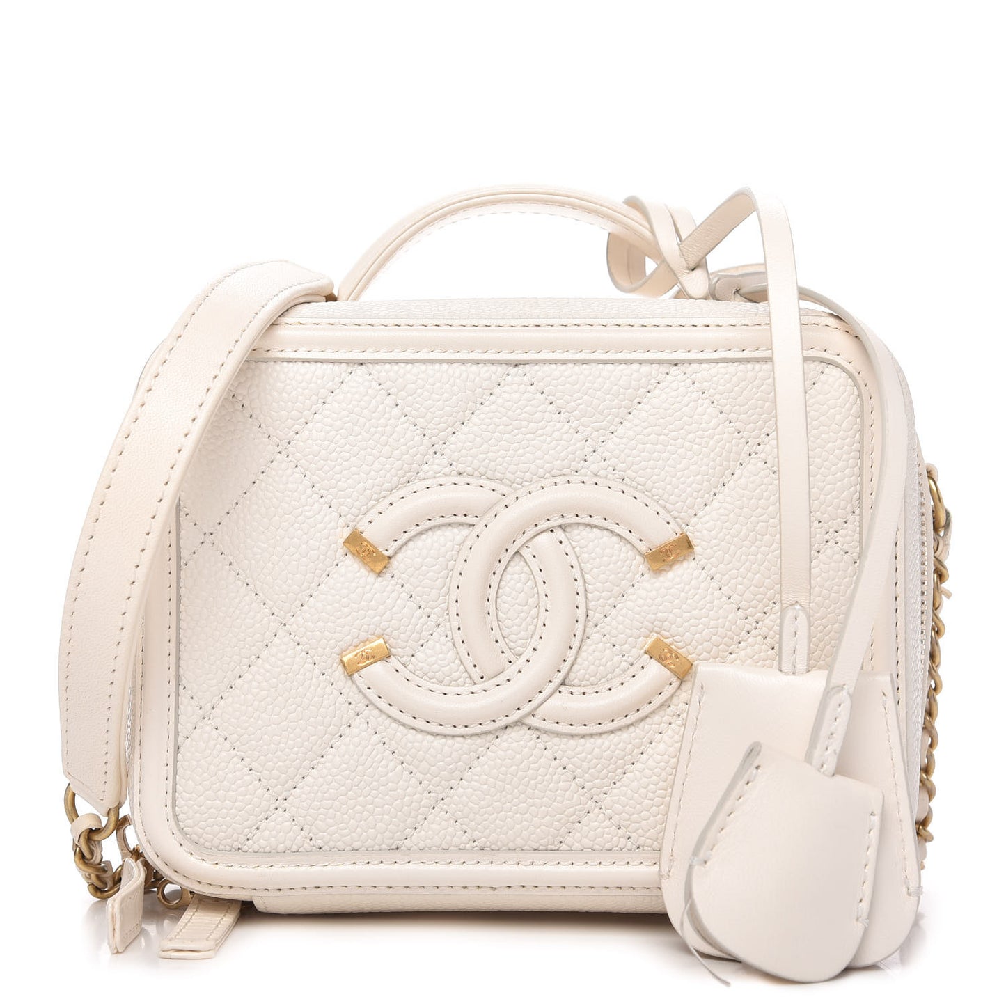 Caviar Quilted Small CC Filigree Vanity Case White