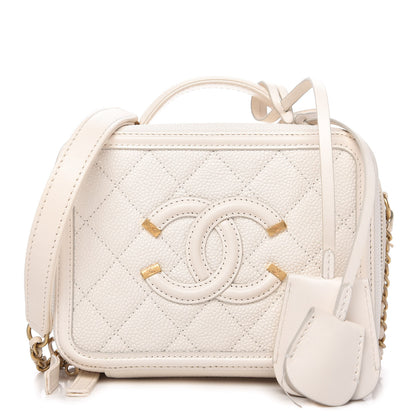 Chanel Caviar Quilted Small CC Filigree Vanity Case White 1 of 10