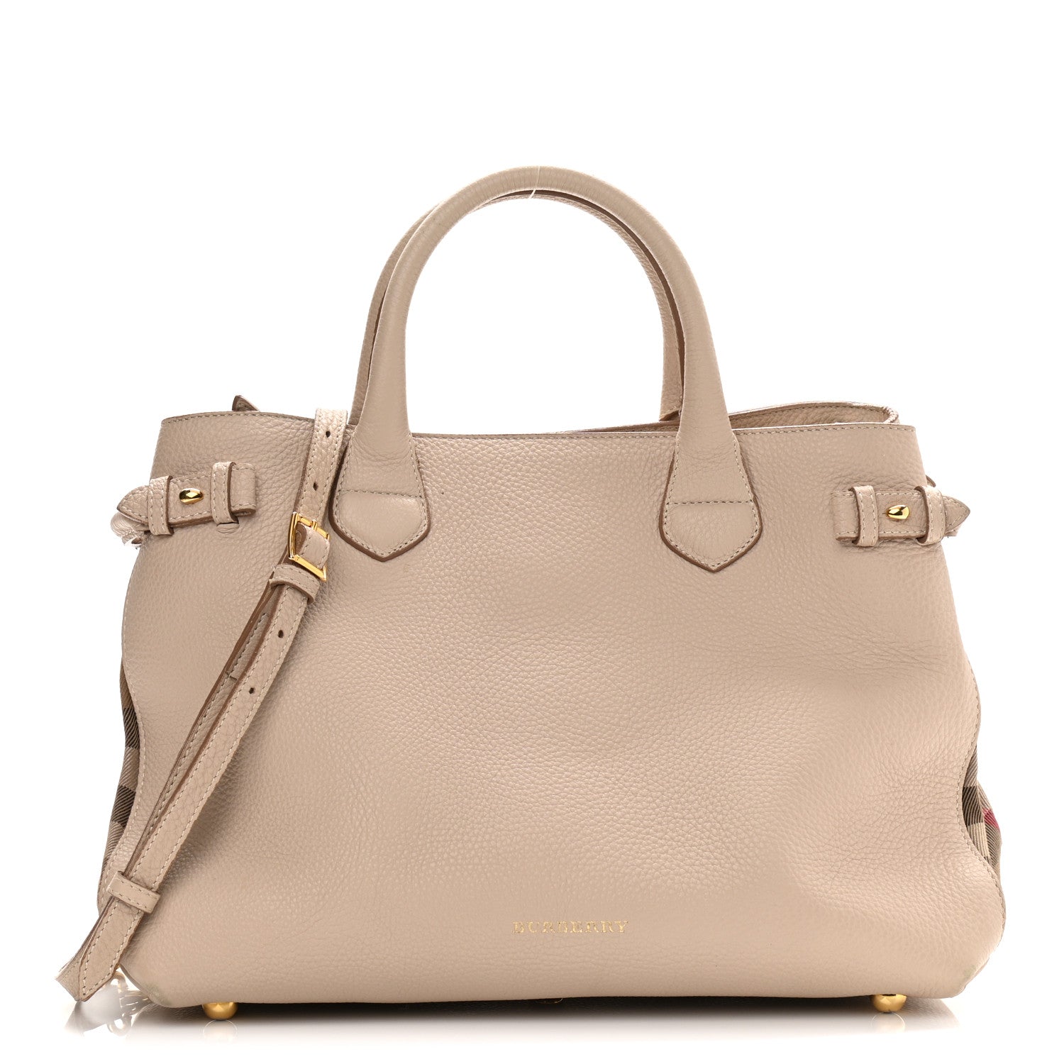 Burberry Derby Calfskin House Check Medium Banner Tote Beige 1 of 12