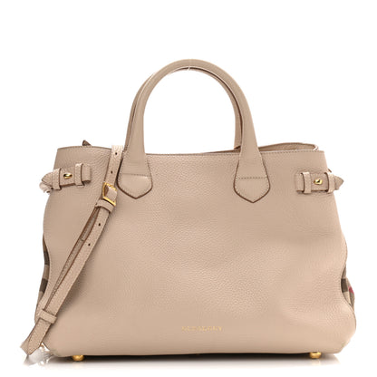 Burberry Derby Calfskin House Check Medium Banner Tote Beige 1 of 12