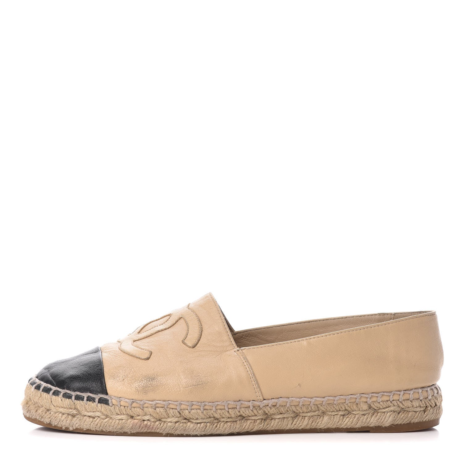 Chanel Lambskin CC Espadrilles 38 Beige Black 1 of 13