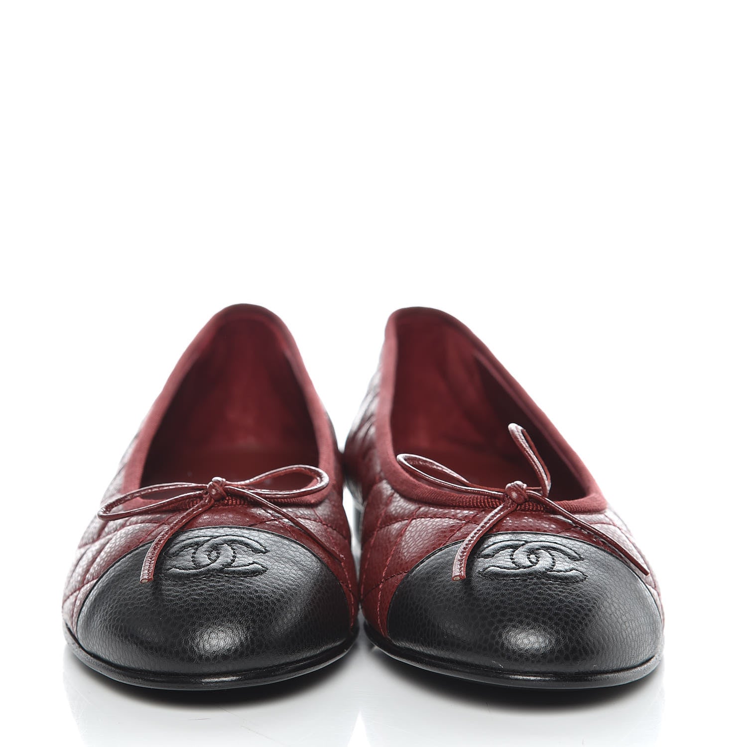 Chanel Caviar Quilted CC Cap Toe Ballerina Flats 39.5 Black Red 2 of 10