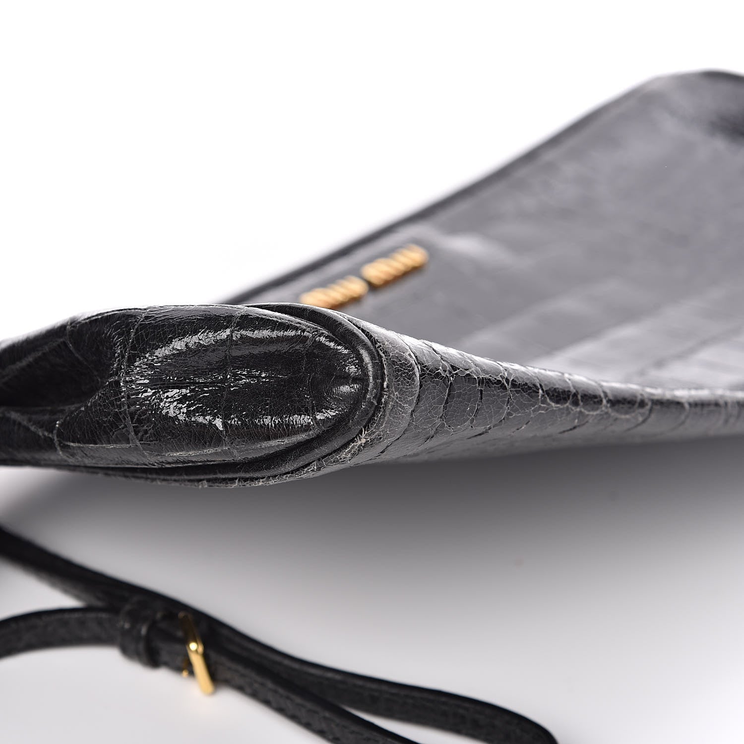 Miu Miu Embossed Crocodile Glazed Calfskin Wristlet Black 10 of 12