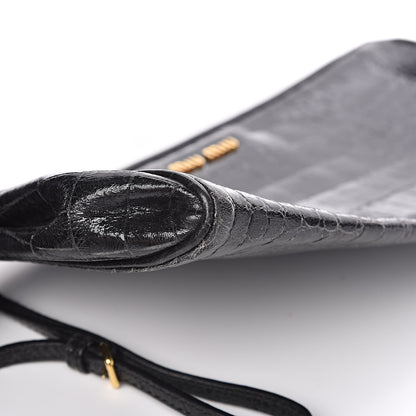 Miu Miu Embossed Crocodile Glazed Calfskin Wristlet Black 10 of 12