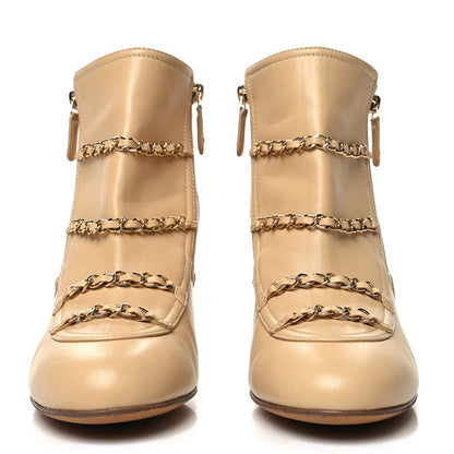 Chanel Crackled Calfskin Chain CC Short Boots 39.5 Beige 2 of 8