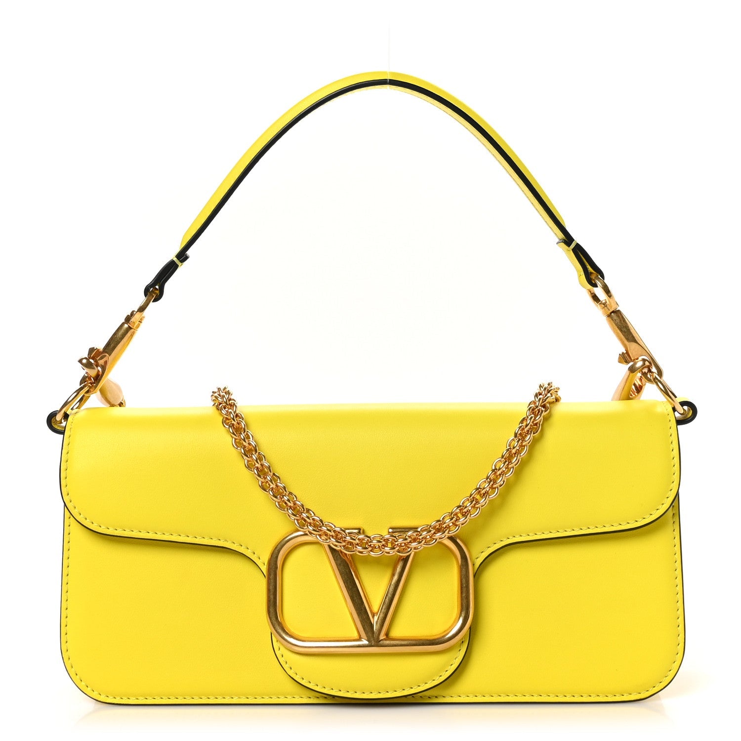 Valentino Garavani Calfskin Vlogo Loco Shoulder Bag Bright Lemon 1 of 9