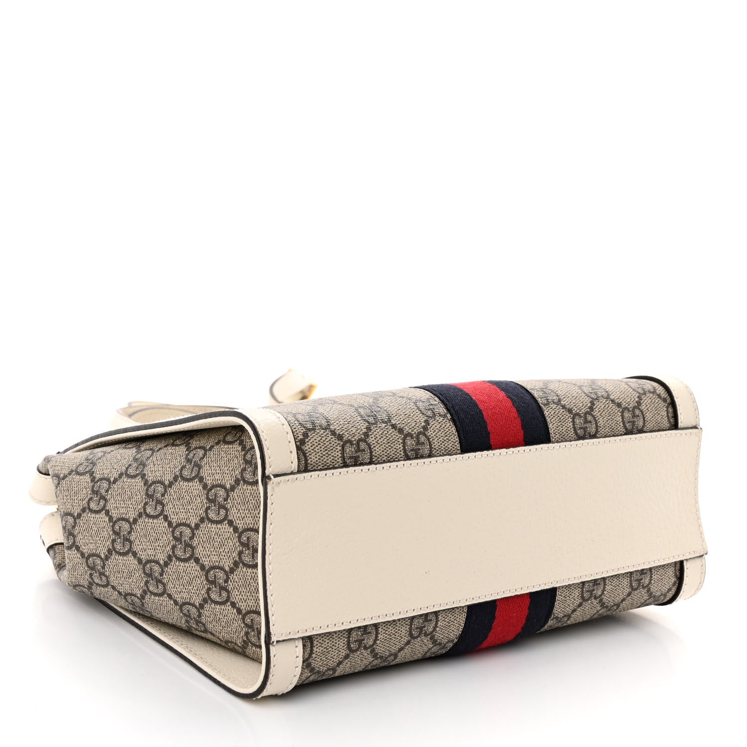 Gucci GG Supreme Monogram Textured Dollar Calfskin Web Small Ophidia Tote Bag Beige Ebony Mystic White 4 of 10