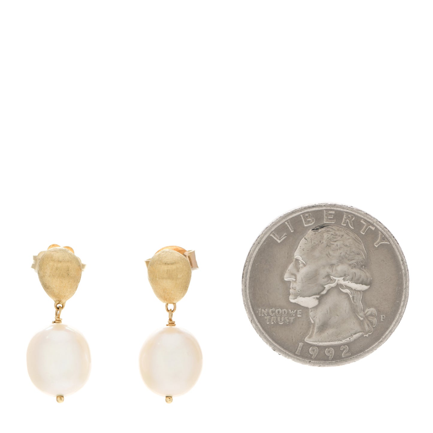 18K Yellow Gold Pearl Africa Drop Earrings