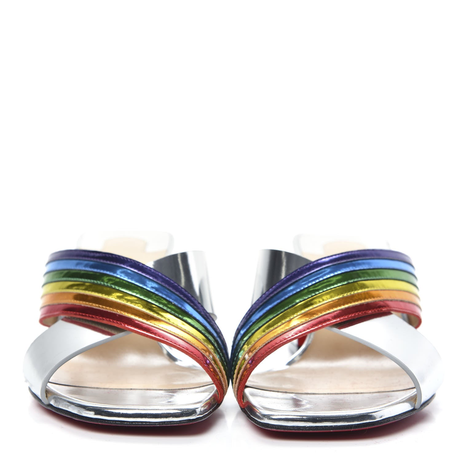 Christian Louboutin Metallic Calfskin Rainbow Arkenmule 55 Slide Sandals 38 Silver Multicolor 2 of 10