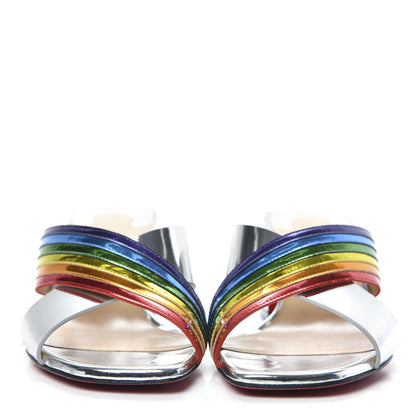 Christian Louboutin Metallic Calfskin Rainbow Arkenmule 55 Slide Sandals 38 Silver Multicolor 2 of 10
