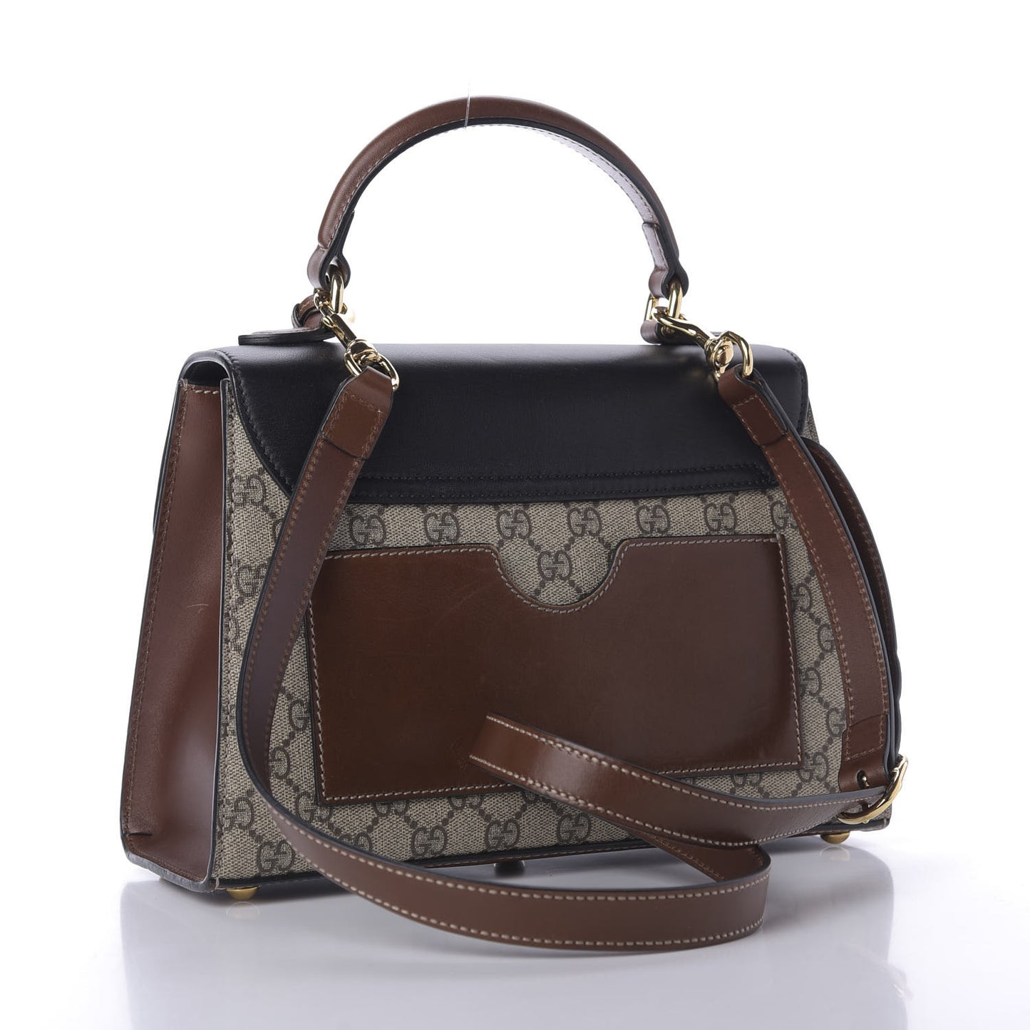 GG Supreme Monogram Calfskin Small Padlock Top Handle Bag Beige Black Cuir