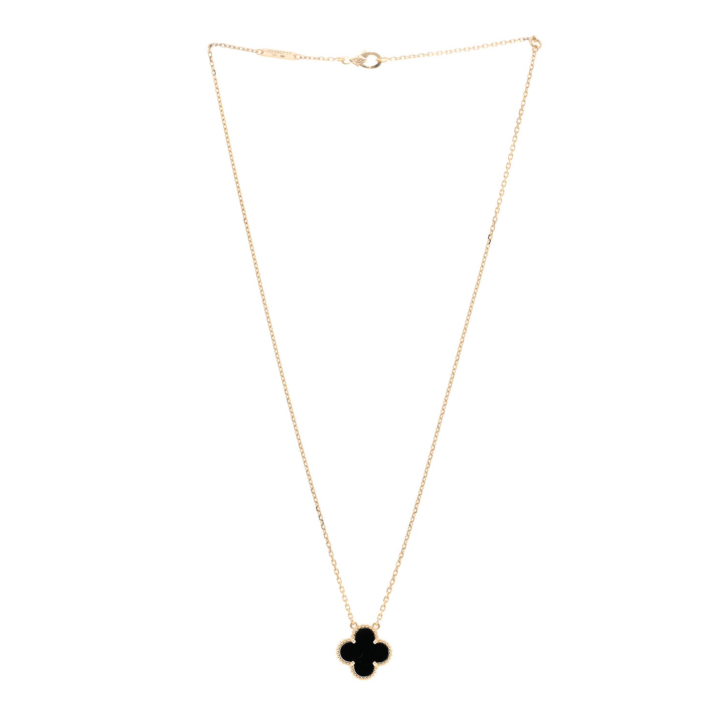 18K Yellow Gold Black Onyx Vintage Alhambra Pendant Necklace