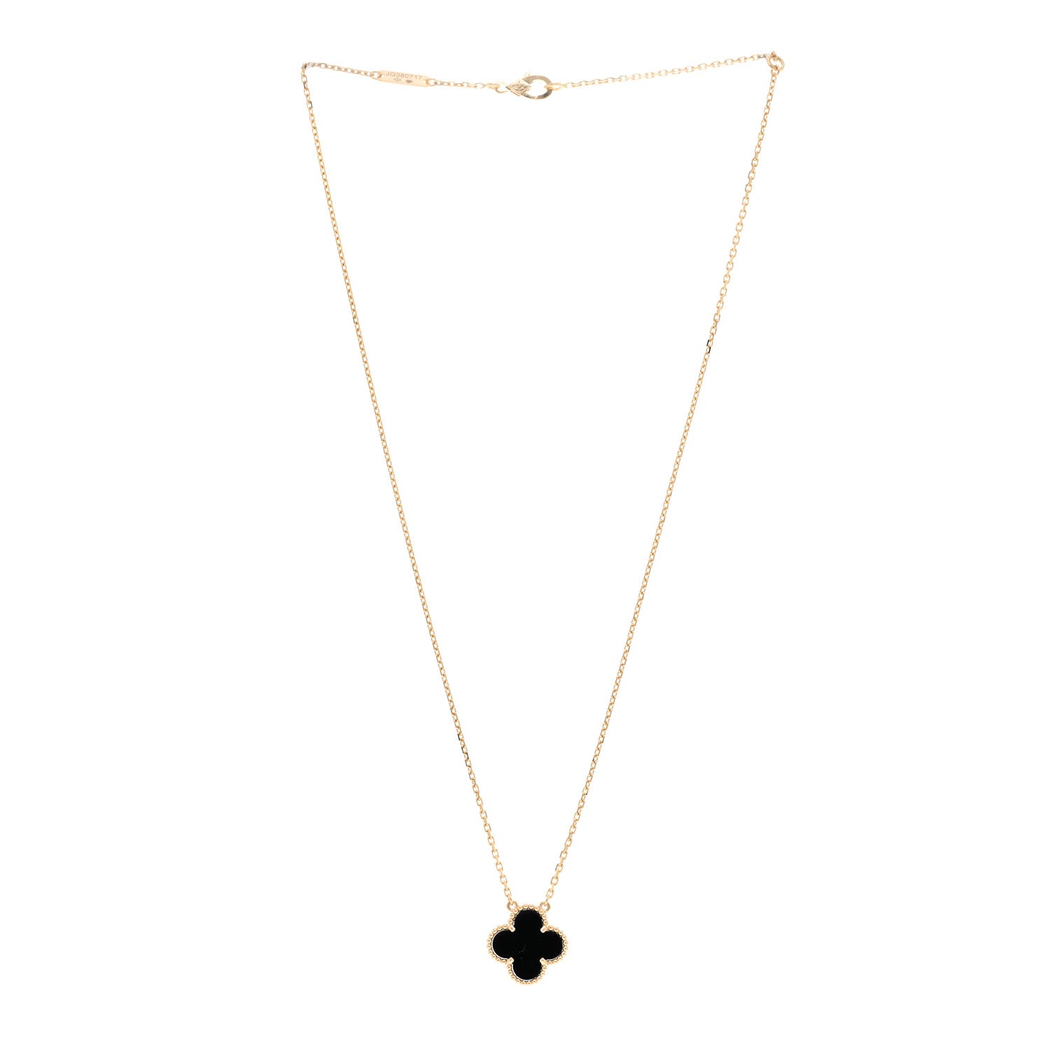 Van Cleef & Arpels 18K Yellow Gold Black Onyx Vintage Alhambra Pendant Necklace 3 of 5