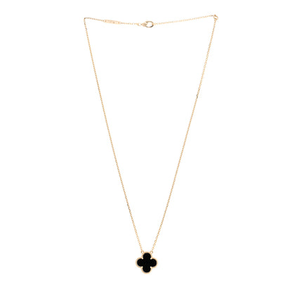 Van Cleef & Arpels 18K Yellow Gold Black Onyx Vintage Alhambra Pendant Necklace 3 of 5
