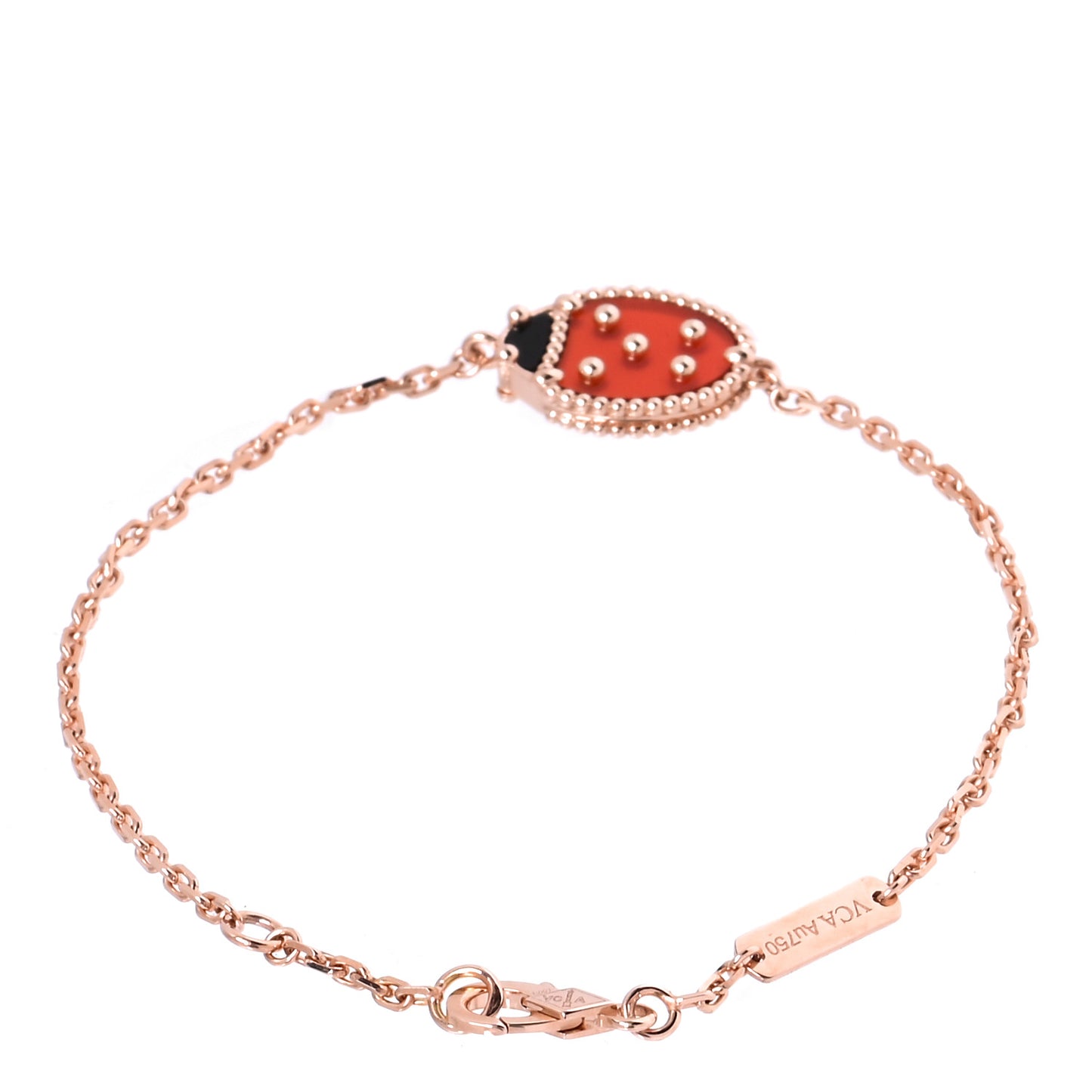 18K Rose Gold Carnelian Onyx Lucky Spring Closed Wing Ladybug Bracelet