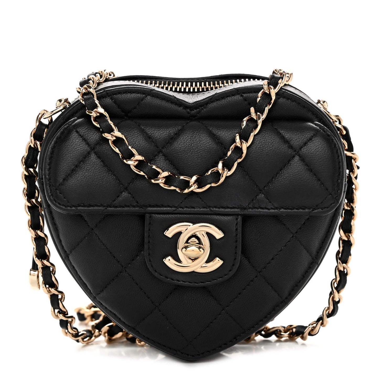 Lambskin Quilted CC In Love Heart Clutch With Chain Black