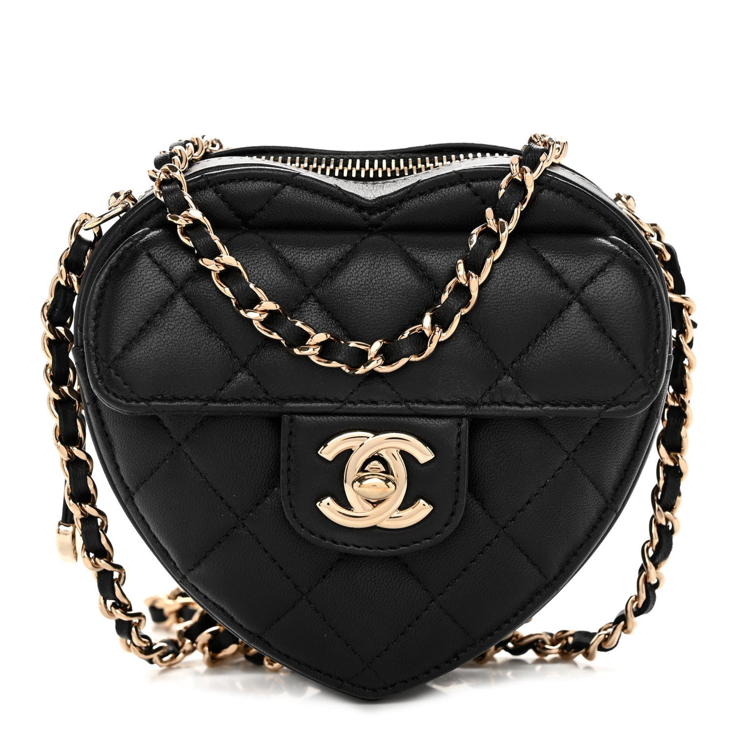 Chanel Lambskin Quilted CC In Love Heart Clutch With Chain Black 1 of 11