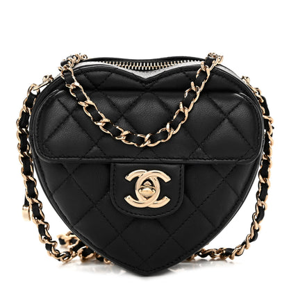 Chanel Lambskin Quilted CC In Love Heart Clutch With Chain Black 1 of 11