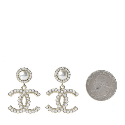 Chanel Crystal Pearl Bow-tiful CC Drop Earrings Gold 2 of 5