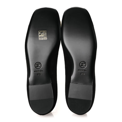 Chanel Suede Patent Cap Toe Camellia Ballerina Flats 37.5 Black White 7 of 10