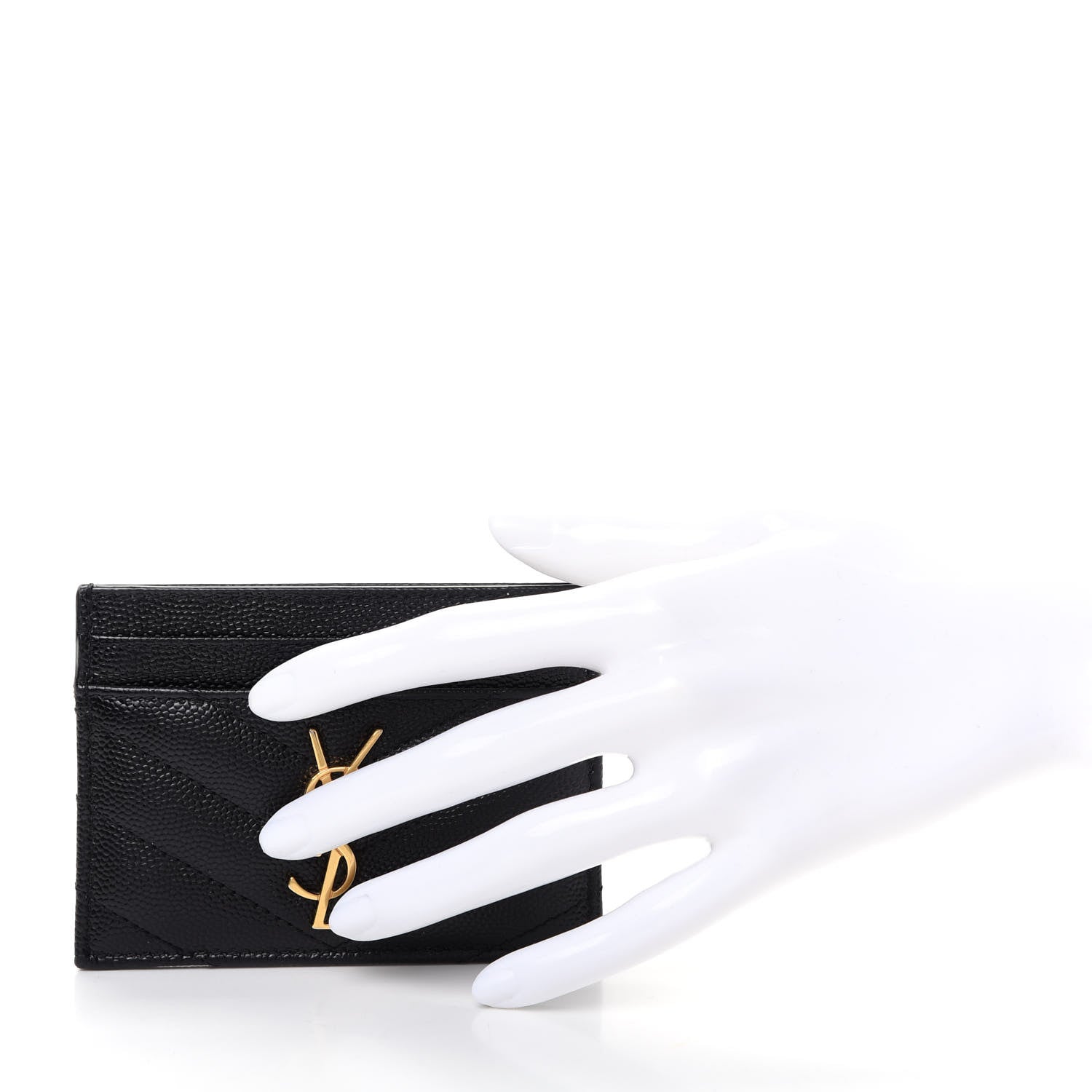 Saint Laurent Grain De Poudre Matelasse Chevron Monogram Credit Card Case Black 2 of 7
