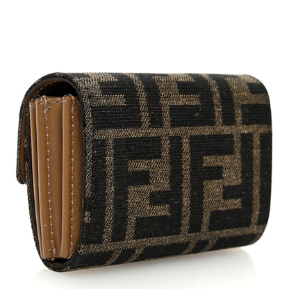 Fendi Fabric Jacquard FF 1974 Flap Card Holder Tobacco Moro 3 of 7