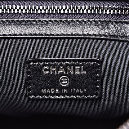 Chanel Calfskin Chevron Studded Quilted Medium Cosmetic Case Navy 6 of 11