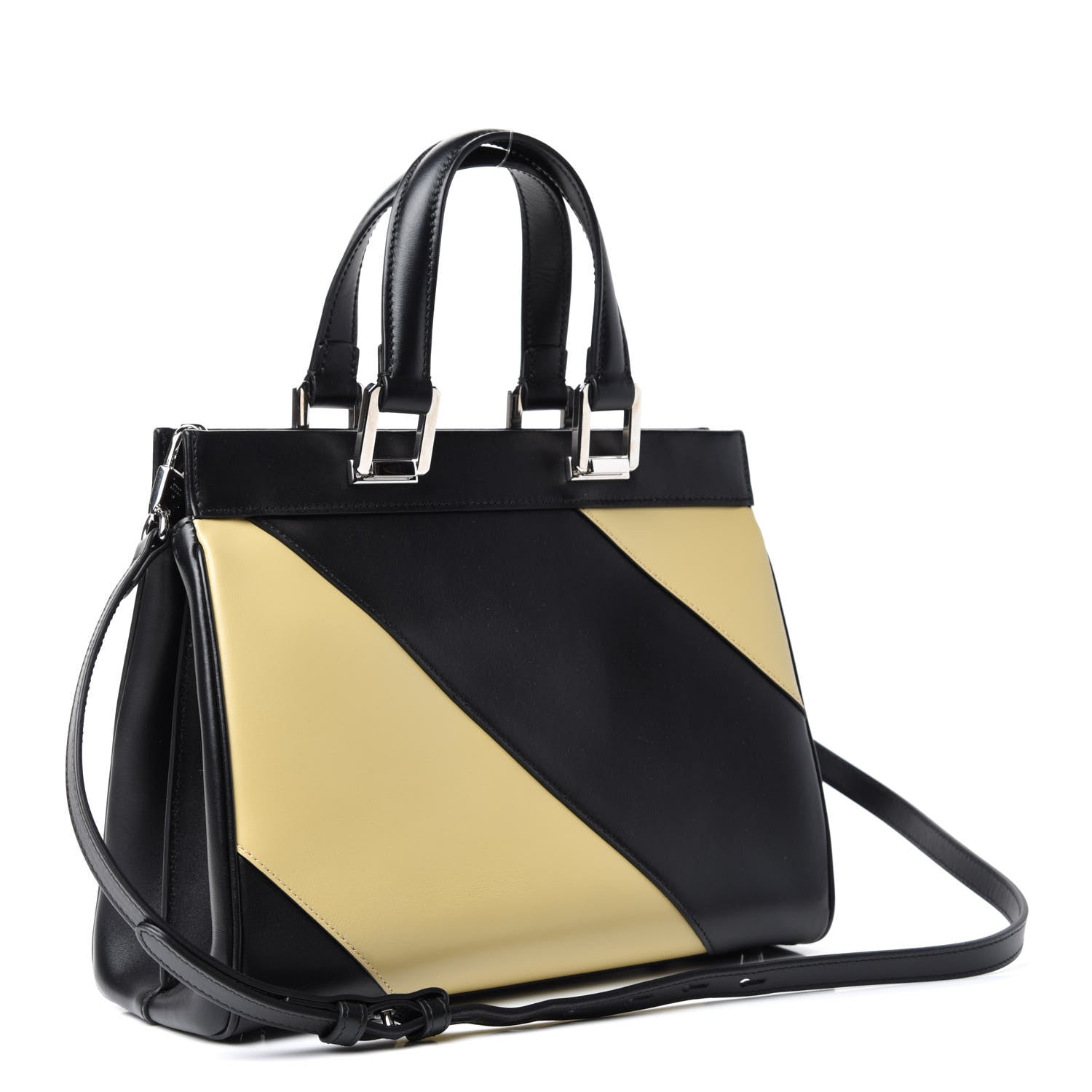 Gucci Smooth Calfskin Diagonal Striped Small Zumi Top Handle Bag Black Beige 3 of 10