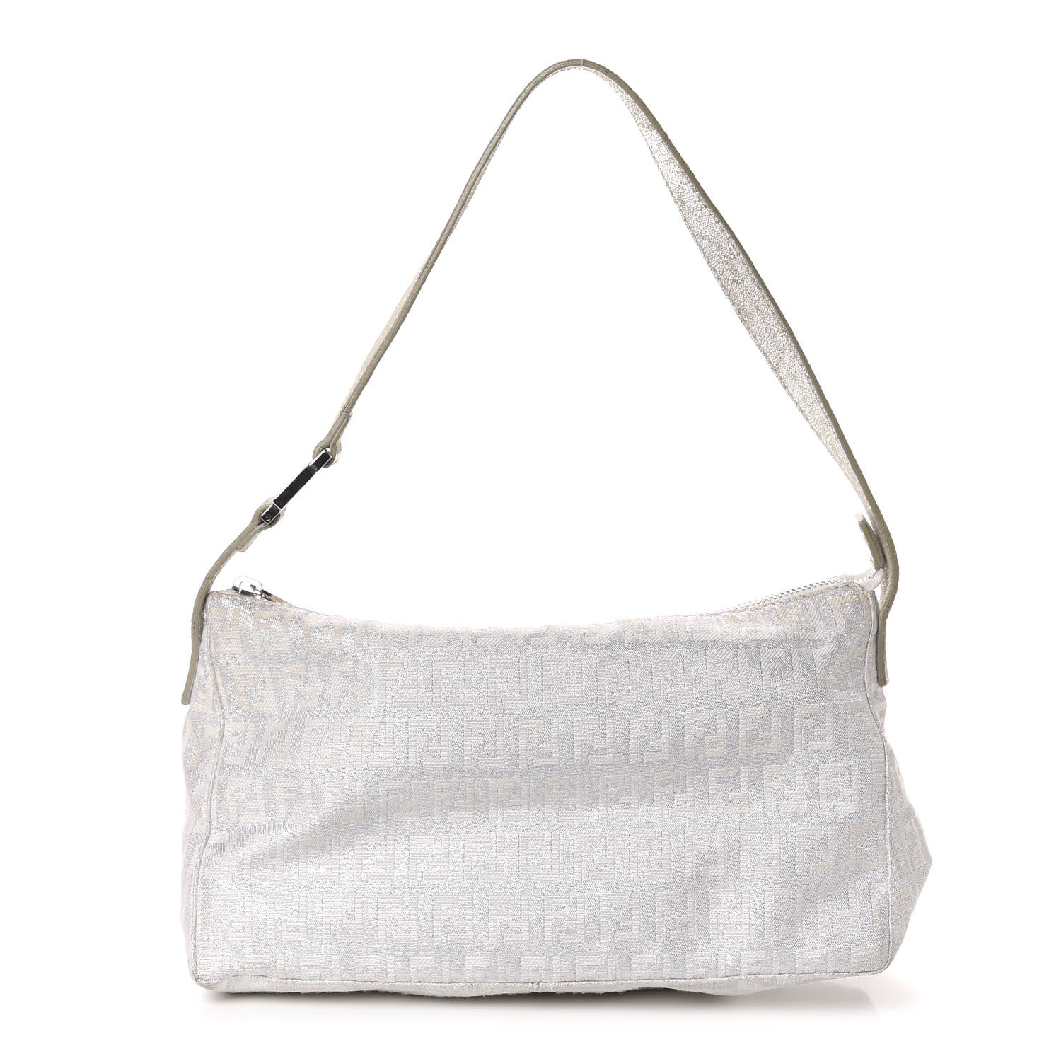 Fendi Metallic Lurex Zucchino Suede Small Shoulder Bag White Argento 1 of 12