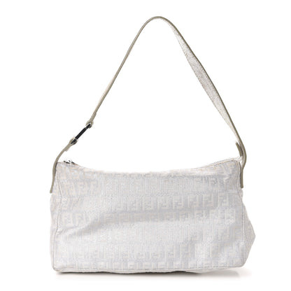 Fendi Metallic Lurex Zucchino Suede Small Shoulder Bag White Argento 1 of 12