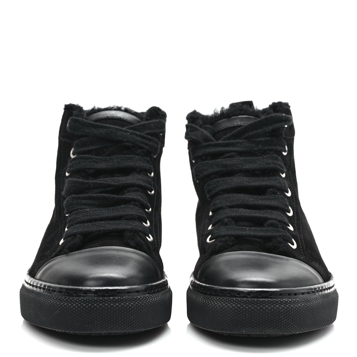 Hermes Suede Shearling Womens Jimmy High Top Sneakers 35.5 Black 2 of 7