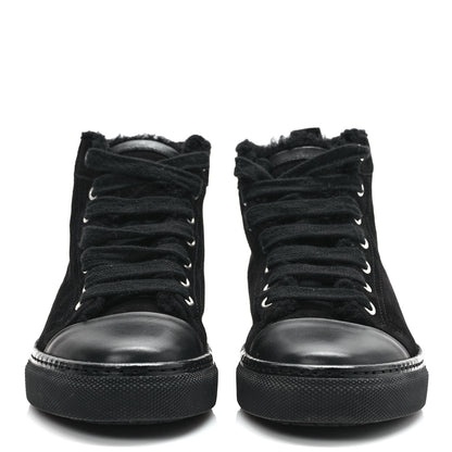 Hermes Suede Shearling Womens Jimmy High Top Sneakers 35.5 Black 2 of 7