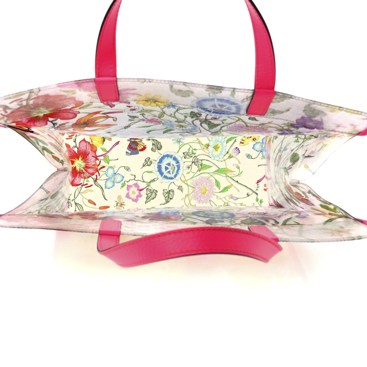 Calfskin Textured Vinyl Print Flora Tote Fluorescent Fuchsia