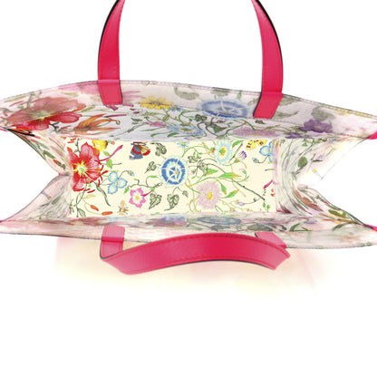 Gucci Calfskin Textured Vinyl Print Flora Tote Fluorescent Fuchsia 5 of 11