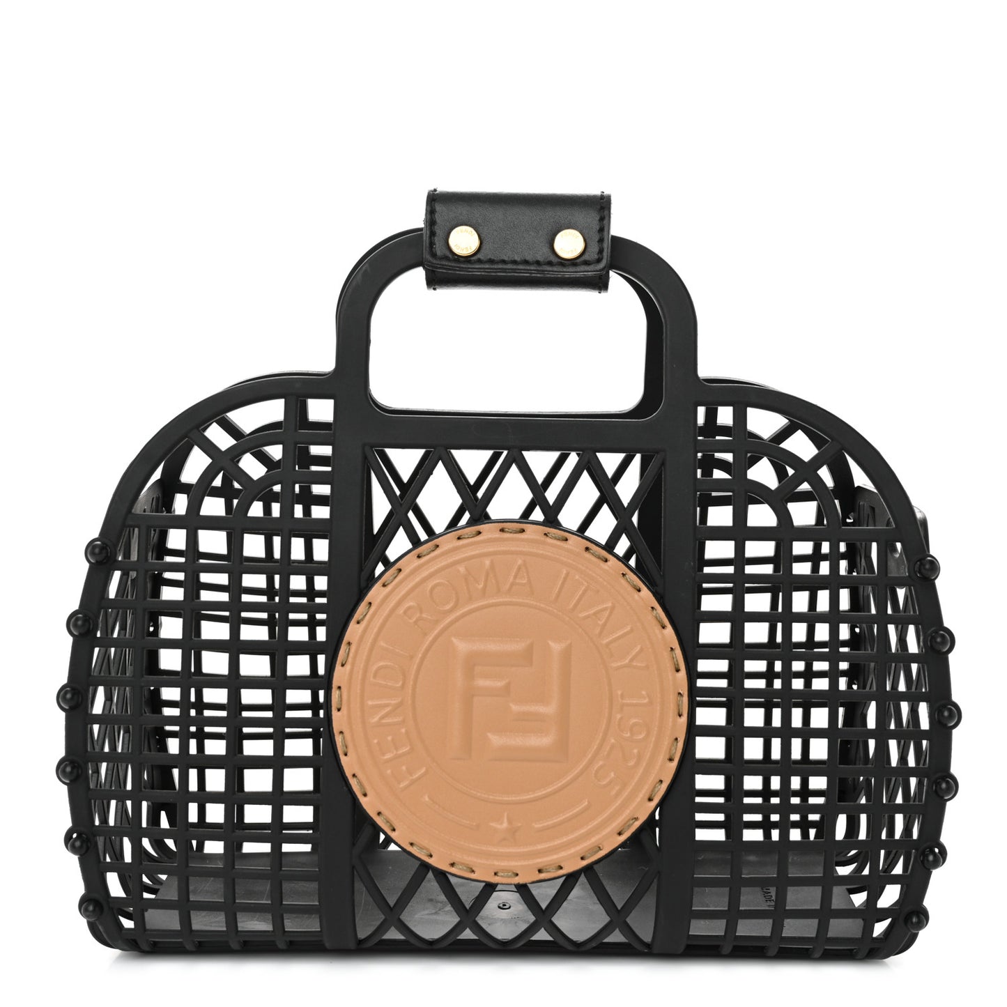 Recycled Plastic Vitello Liberty Matte Small Fendi Basket Black Miele Scuro