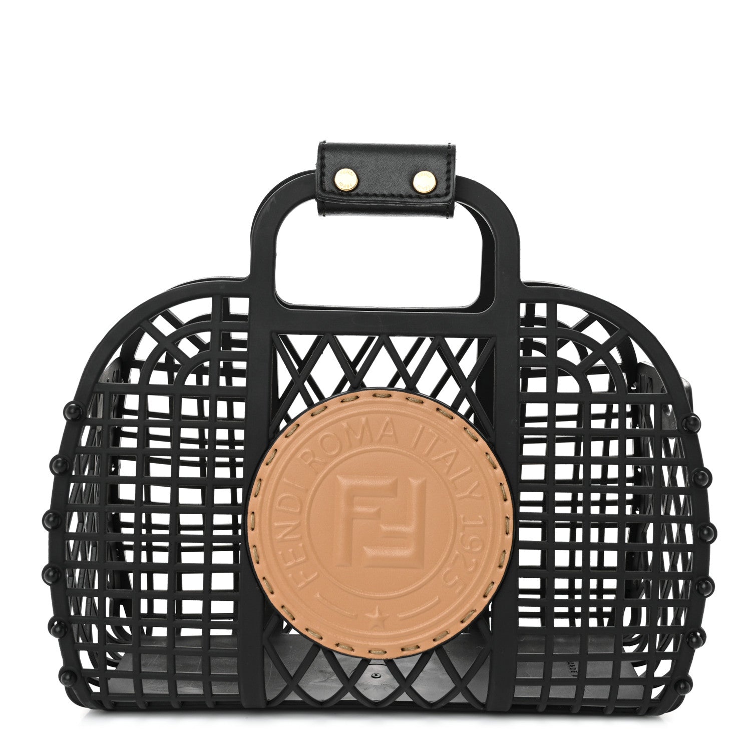 Fendi Recycled Plastic Vitello Liberty Matte Small Fendi Basket Black Miele Scuro 1 of 11