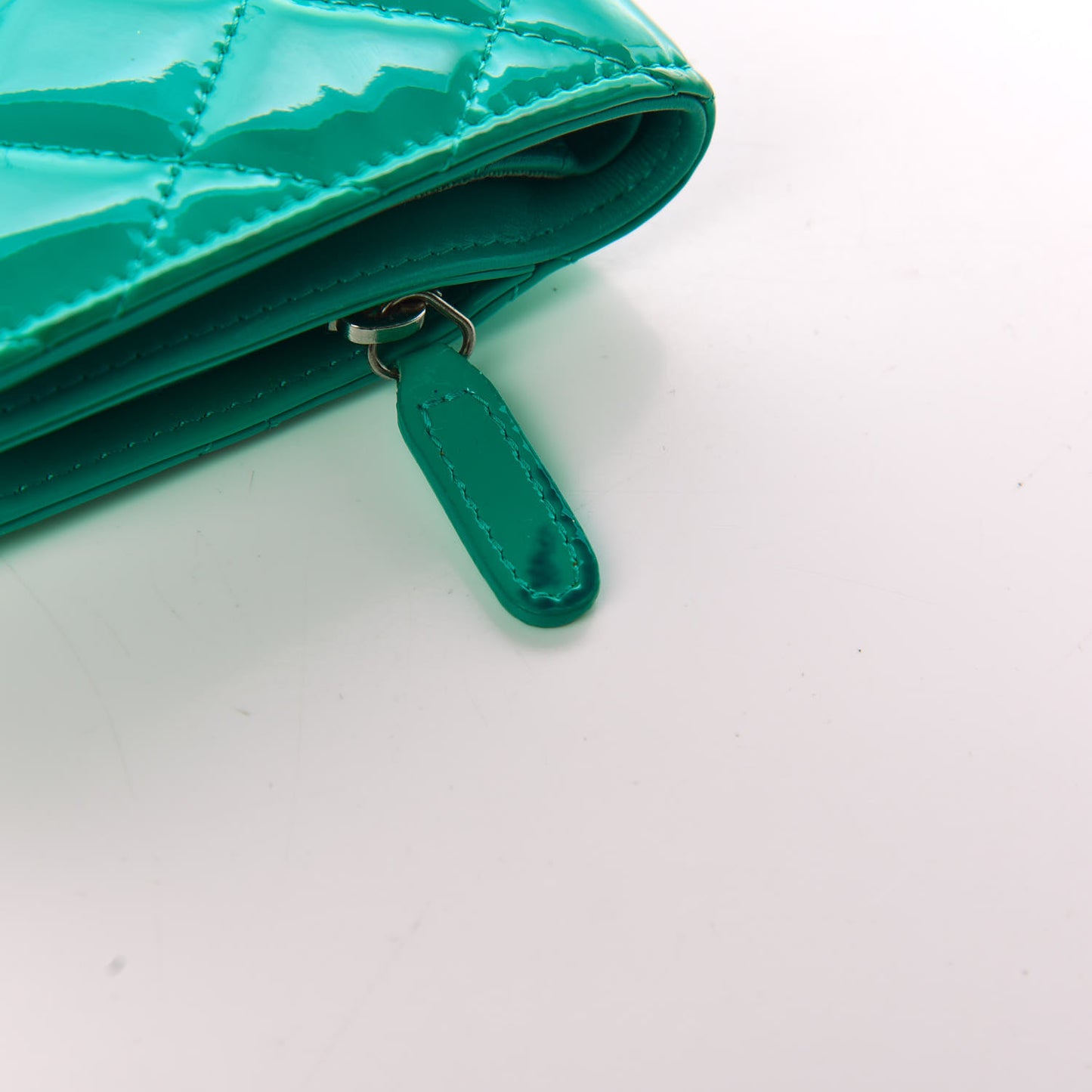 Patent Quilted Zip Pocket Wallet Turquoise
