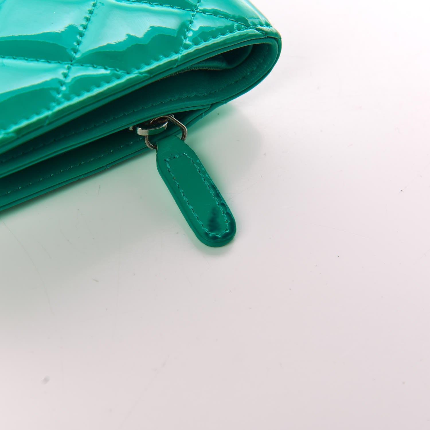 Chanel Patent Quilted Zip Pocket Wallet Turquoise 26 of 26