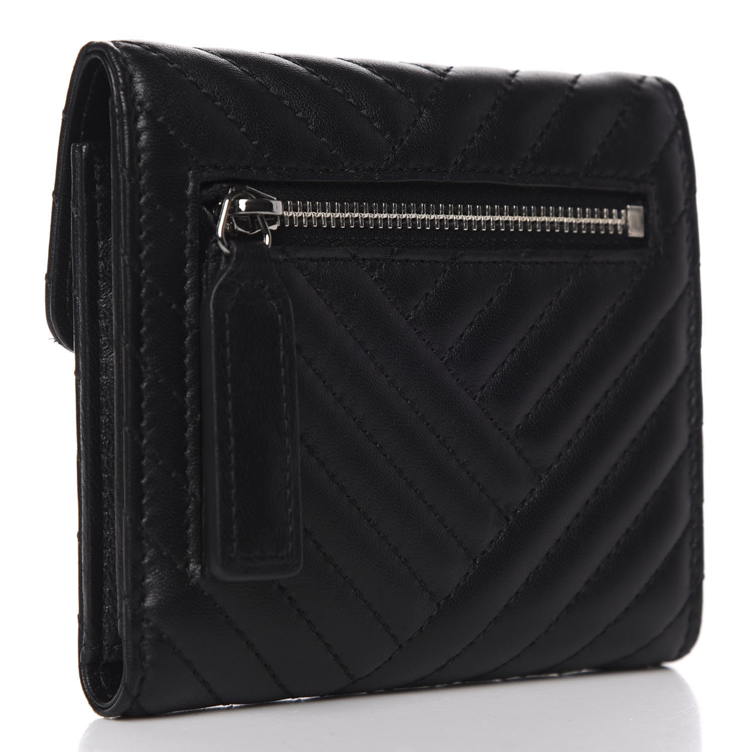 Chanel Lambskin Chevron Quilted Compact Flap Wallet Black 3 of 8
