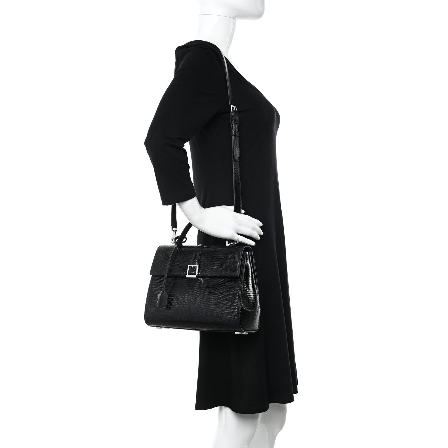 Saint Laurent Lizard Le Fermoir Top Handle Bag Small Black 3 of 10