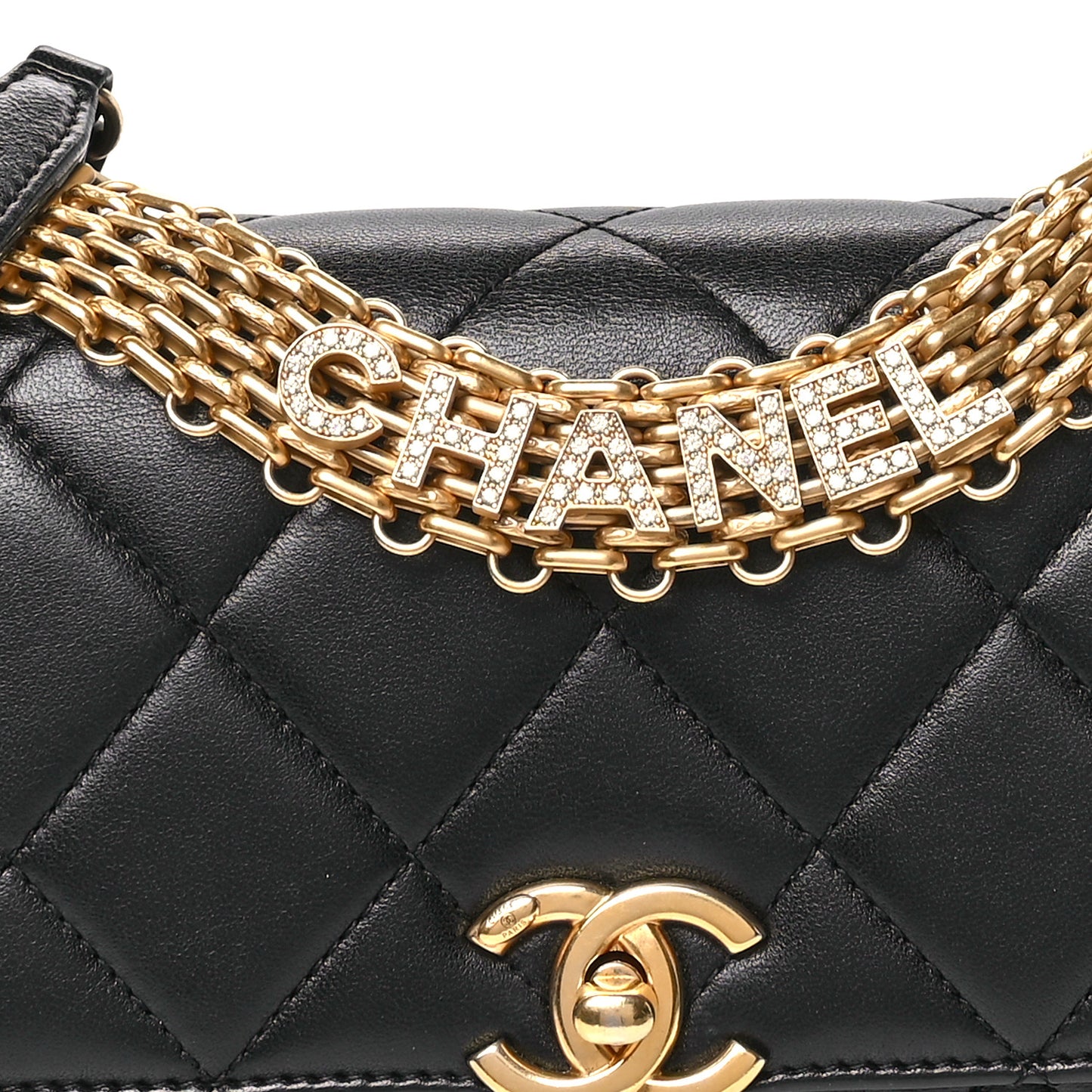 Lambskin Quilted Small CC Crystal Logo Chain Flap Black