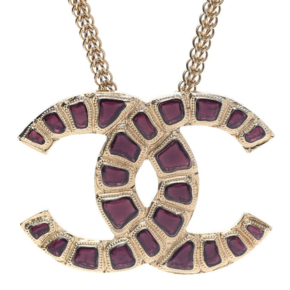 Chanel Resin Along The Nile CC Pendant Necklace Gold Purple 4 of 7