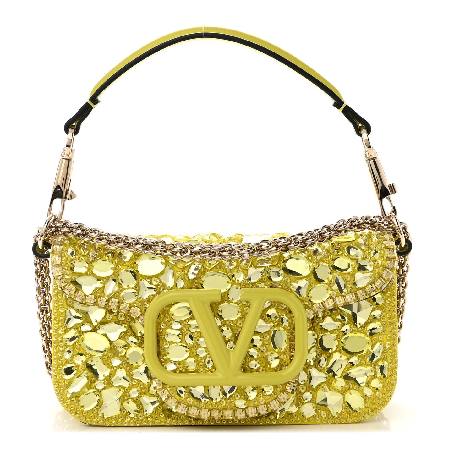 Crystal Nappa Enamel Vlogo Small Loco Shoulder Bag Lemon Cedar
