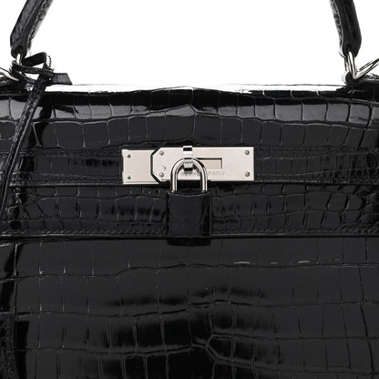 Hermes Shiny Porosus Crocodile Kelly Sellier 32 Black 8 of 11